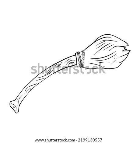Witch broom for halloween, line illustration