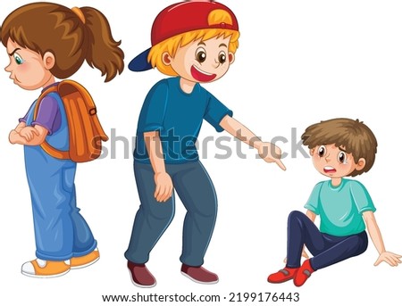 Little boy abused by other kids illustration