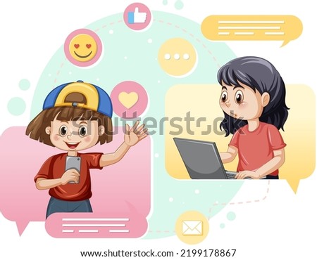 A girl browsing social media illustration