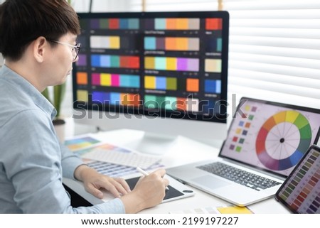 Professional development programmers are choosing color schemes to decorate their website or application to be attractive, Write information or code for the website,  HTML, Javascript, Color tone.