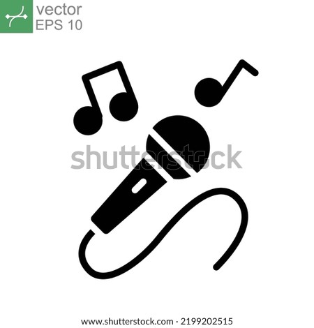Microphone Vector glyph Icon, Microphone surrounded by notes symbol. microphone music logo and melody signs. solid and flat pictogram. vector illustration design on white background. EPS 10