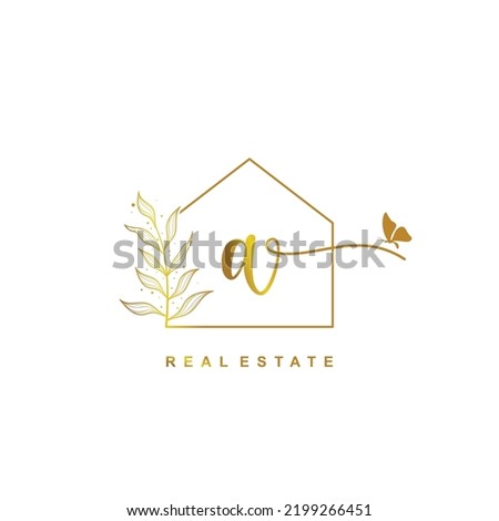 letter A handwritten Real estate logo concept. Feminine style Handwritten alphabet with floral in the logo template. Letters and Alphabet for your logo design.