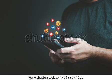 Man using smartphone and chatting in social media app. Social gathering technology and digital online marketing concept. Social distancing and working from home theme. Global communication phone
