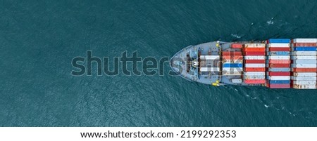cargo container ship top view carrying container and running for export  goods  from  cargo yard port to other ocean concept freight shipping ship logistics transportation business service concept