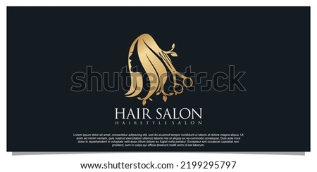 Beauty hair salon logo design for business with golden gradient color concept Premium Vector 2