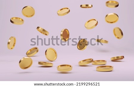 Falling golden coins on a white background. 3d rendering Royalty-Free Stock Photo #2199296521