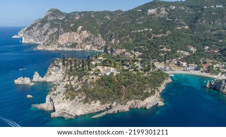aerial view of monastery Paleokastritsa in Grecia