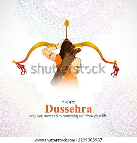 Vector illustration of Happy Dussehra greeting Royalty-Free Stock Photo #2199305987