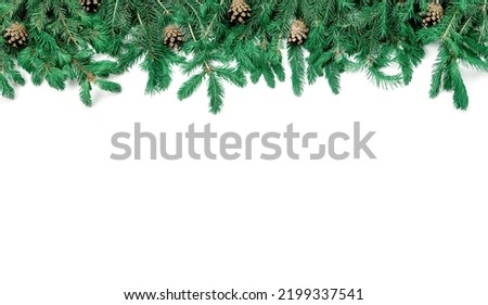christmas theme design elements. Christmas decoration with Evergreen branches on white. Christmas, winter, new year concept. Flat lay, top view, copy space