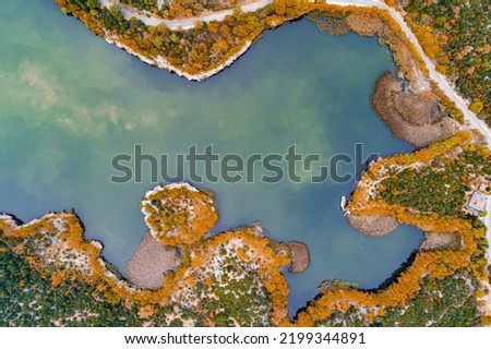 Kovada Lake in Autumn aerial photo shoot with drone