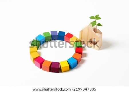 SDG symbols and a wooden cube  Royalty-Free Stock Photo #2199347385