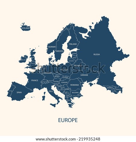EUROPE MAP WITH BORDERS AND NAME OF THE COUNTRIES  illustration vector Royalty-Free Stock Photo #219935248