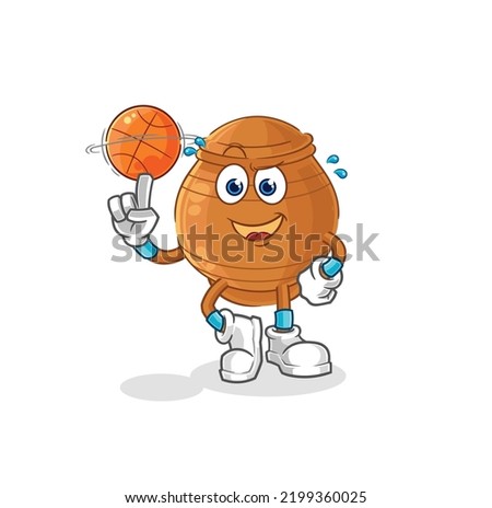 the clay pot playing basket ball mascot. cartoon vector