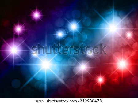 Dark colorful sparkling background with stars in the sky and blurry lights, illustration. Abstract, Universe, Galaxies.