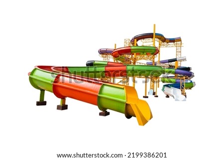 Aquapark slides isolated on white background included clipping path. Royalty-Free Stock Photo #2199386201