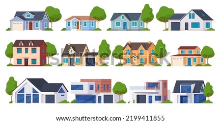 Private houses of various styles. Modern residential houses. Vector illustration