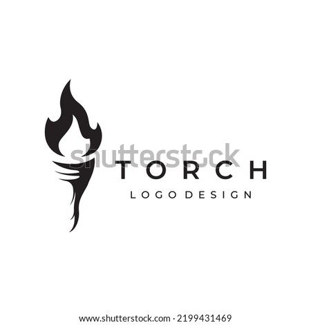 Minimalist liberty torch logo. Torch with a simple shape. Elegant letter T, fire and pillar.