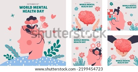 World Mental Health day is observed every year on October 10, A mental illness is a health problem that significantly affects how a person feels, thinks, behaves, and interacts with other people. Royalty-Free Stock Photo #2199454723