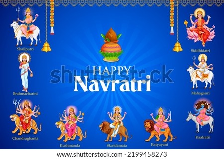 illustration of Goddess Navadurga nine Devi for the celebration of Navratri festival Royalty-Free Stock Photo #2199458273