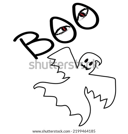 Spooky ghost design, BOO, with scary eyes. Halloween illustration, JPEG File.