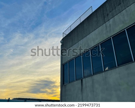 Parking deck elevator building and golden hour sun rise Georgia USA