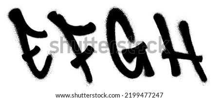 Graffiti spray font alphabet with a spray in black over white. Vector illustration. Part 2 Royalty-Free Stock Photo #2199477247