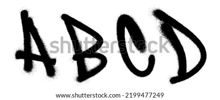Graffiti spray font alphabet with a spray in black over white. Vector illustration. Part 1 Royalty-Free Stock Photo #2199477249