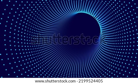 Blue Digital Tunnel or Wormhole. Wireframe Abstract Mesh with Hole. 3D Tunnel Grid Mesh. Blue Hi Tech Texture. Technology or Science Vector Illustation. Royalty-Free Stock Photo #2199524405