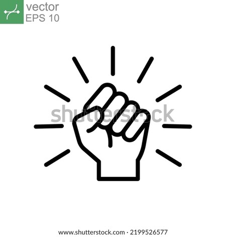 Will icon. Hand closed power, clenched fist. fighting for rights, freedom. Raised fist symbol of victory, strength and solidarity. Line style Vector illustration design on white background. EPS 10 Royalty-Free Stock Photo #2199526577