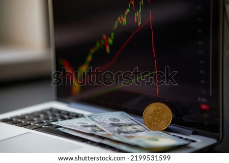 US Dollar and Digital money Bitcoin coin Put together. Concept of digital money is becoming a competitor in major currencies such as the dollar.