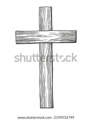 Christian wooden cross. Easter, symbol of Christianity hand drawn vector illustration sketch