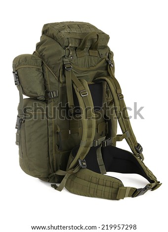 Military backpack isolated on white.