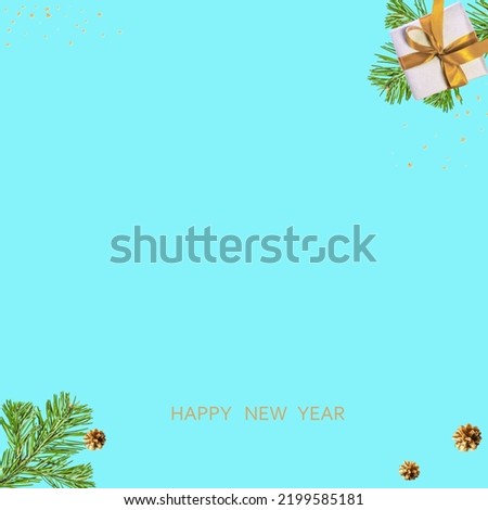 Festive New Year card, rectangular blue color banner.