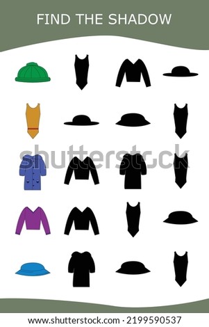 Find correct shadow with colorful clothes.  Kids educational game. 