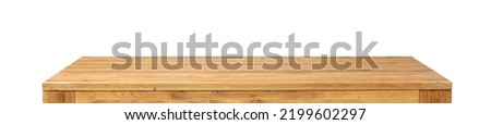 Wooden table top isolated over white background. Template  for video and photo production