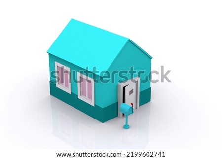3d illustration. Stylized isolated house building with mailbox.