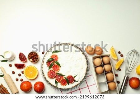 Concept of tasty dessert with meringue pie with citrus, space for text