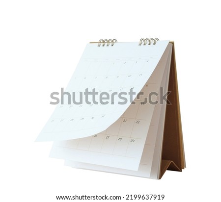 White paper desk calendar flipping page mockup isolated on white background