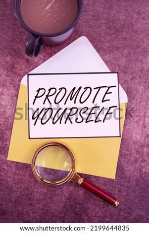 Text caption presenting Promote Yourselfmarket and introduce to others Improvement Encourage. Business overview market and introduce to others Improvement Encourage