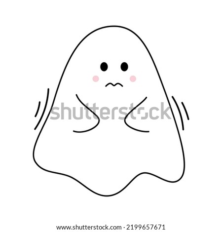 Vector cute sad ghost. Spirit in flat design. Outline phantom on white background. Doodle ghost. Halloween.