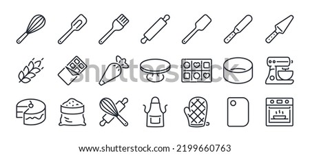 Baking and pastry editable stroke outline icons set isolated on white background flat vector illustration. Pixel perfect. 64 x 64. Royalty-Free Stock Photo #2199660763