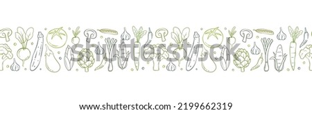Lovely hand drawn vegetables seamless pattern, doodle veggies, great for textiles, wrapping, packaging - vector design Royalty-Free Stock Photo #2199662319