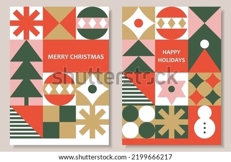 Set of geometric tile Christmas background designs. Applicable to greeting card, poster, flyer, web banner, etc. 