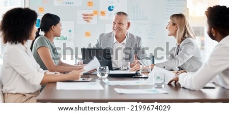 Boss, meeting and business people listening to finance report update, company marketing, sales or financial strategy for growth, goal or mission. Executive CEO manager communication on online project Royalty-Free Stock Photo #2199674029