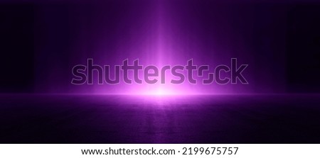 The dark stage shows, purple background, an empty dark scene, neon light, spotlights The asphalt floor and studio room with smoke float up the interior texture for display products. illustration Royalty-Free Stock Photo #2199675757