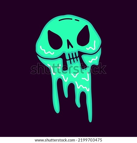 Melted skeleton head doodle cartoon, illustration for t-shirt, sticker, or apparel merchandise. With modern pop and urban style.