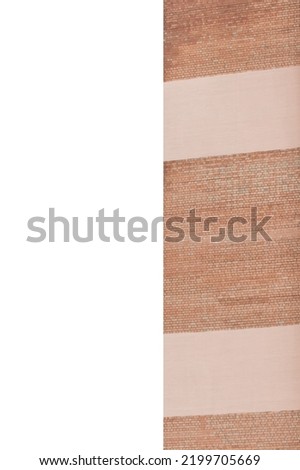Old city building of brick facade, space for text, design, empty mock up on the wall template white blank isolated background.