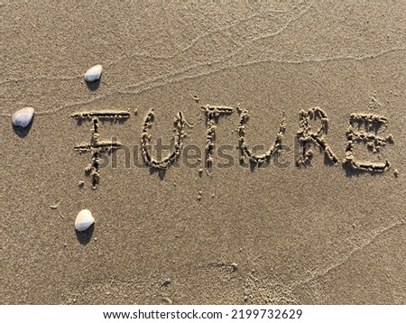 on the beach is carved with letters in the smooth sand the writing Future