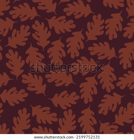 Two-colored autumn seamless pattern with oak leaves, brown colors. Perfect for wallpaper, gift paper, pattern fills, web page background, autumn greeting cards. Vector illustration