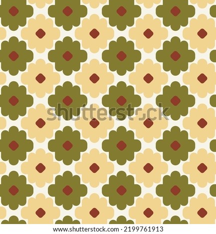 Abstract Simple Geometric Floral Style Boho Pattern Minimalist Shapes Trendy Fashion Colors Perfect for Allover Fabric Print or Wrapping Paper Olive Green Ecru Tones